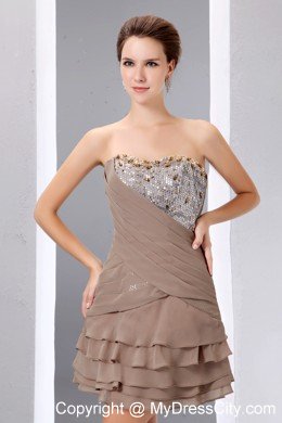 Elegant Brown Beading Cocktail Reception Dresses with Ruffled Layers