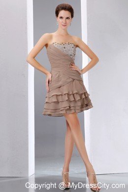 Elegant Brown Beading Cocktail Reception Dresses with Ruffled Layers