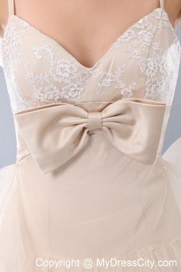 Champagne Spaghetti Straps Bowknot Ruffled Layers Cocktail Dress