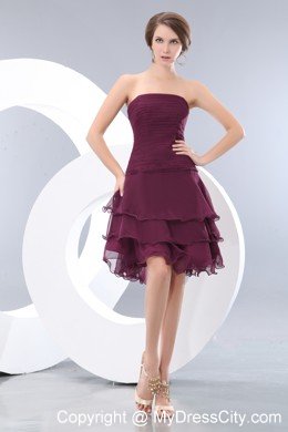 Cheap Burgundy Ruffled Layers Short Cocktail Dress with Ruches