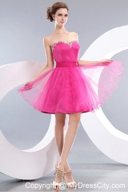 Lovely Hot Pink Sweetheart Short Cocktail Dress with Organza