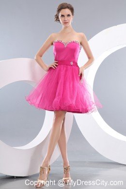 Lovely Hot Pink Sweetheart Short Cocktail Dress with Organza