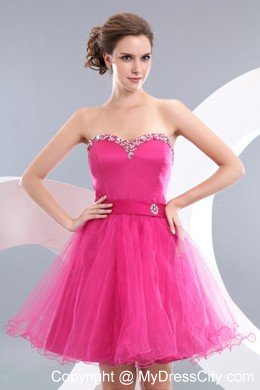 Lovely Hot Pink Sweetheart Short Cocktail Dress with Organza