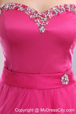 Lovely Hot Pink Sweetheart Short Cocktail Dress with Organza