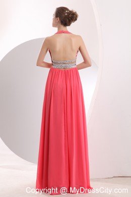 2013 Sexy Watermelon Red Halter Beading High Slit Cocktail Dress