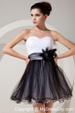 White and Black Sweetheart Sash Ruches Cocktail Dress for Girl 2013