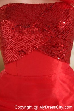 Red A-line One Shoulder Sequins Cocktail Dress with Pick-ups