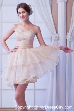 Champagne Sweetheart Short Cocktail Dress with Ruffled Layers