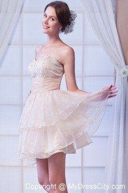 Champagne Sweetheart Short Cocktail Dress with Ruffled Layers