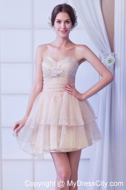 Champagne Sweetheart Short Cocktail Dress with Ruffled Layers