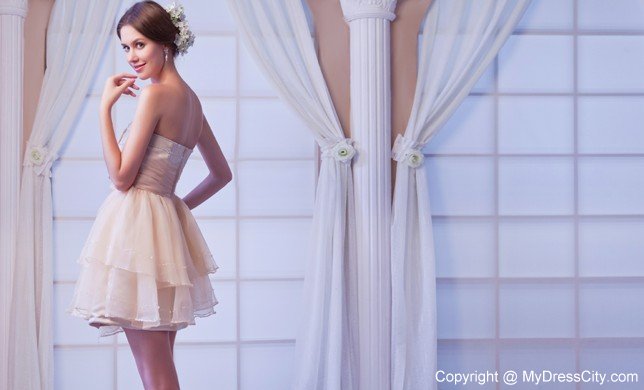 Champagne Sweetheart Short Cocktail Dress with Ruffled Layers