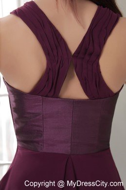 Asymmetrical Criss Cross Back Dark Purple Dresses for Wedding Cocktail Party