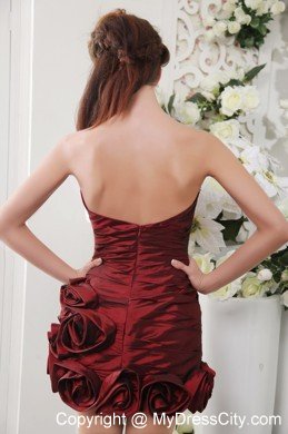 Flowers sheathy Mini-length Burgundy Cocktail Dress with Jeweled Neckline