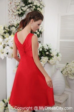 Cheap V-neck Ruching Red Chiffon Homecoming Cocktail Dresses