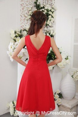 Cheap V-neck Ruching Red Chiffon Homecoming Cocktail Dresses