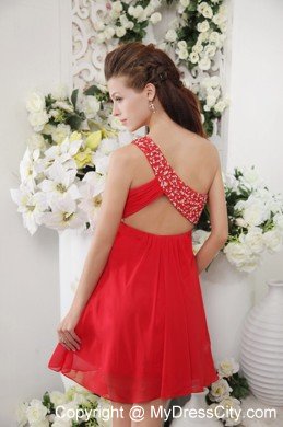 Empire One Shoulder Beaded Red Chiffon Cocktail Reception Dresses