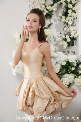 Spaghetti Straps Mini-length Pick Ups Prom Cocktail Dress with Bow Back