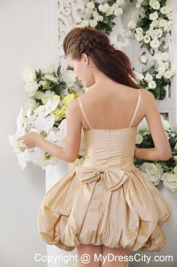 Spaghetti Straps Mini-length Pick Ups Prom Cocktail Dress with Bow Back