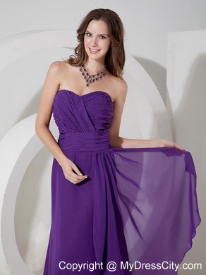 Purple Ruched Chiffon Sweetheart Long Formal Dresses for Dama