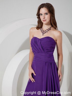 Purple Ruched Chiffon Sweetheart Long Formal Dresses for Dama