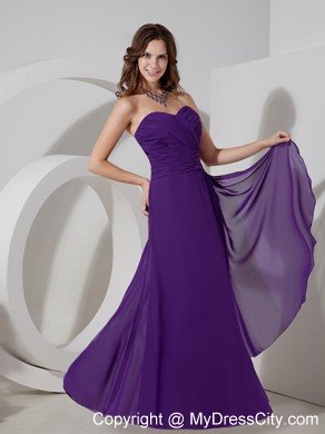 Purple Ruched Chiffon Sweetheart Long Formal Dresses for Dama