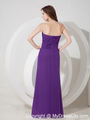 Purple Ruched Chiffon Sweetheart Long Formal Dresses for Dama