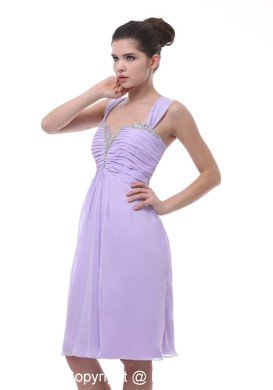 Jeweled Neckline Straps Lilac Short Dama Dress for Quinceaneras