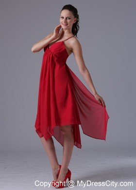 Spaghetti Straps Asymmetrical Wine Red Empire Cocktail Dresses for Dama