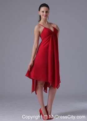 Spaghetti Straps Asymmetrical Wine Red Empire Cocktail Dresses for Dama