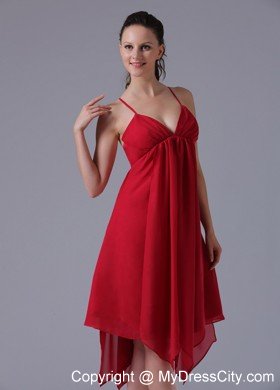 Spaghetti Straps Asymmetrical Wine Red Empire Cocktail Dresses for Dama