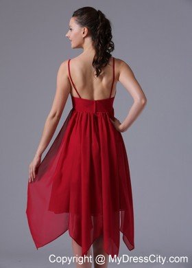 Spaghetti Straps Asymmetrical Wine Red Empire Cocktail Dresses for Dama