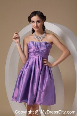 Ruched Lavender Strapless Short Cheap Prom Dresses for Dama