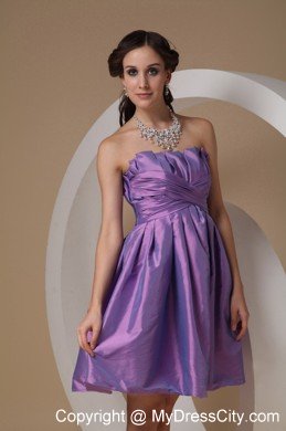 Ruched Lavender Strapless Short Cheap Prom Dresses for Dama