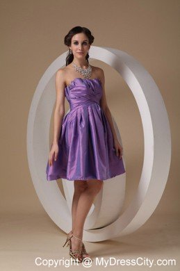 Ruched Lavender Strapless Short Cheap Prom Dresses for Dama