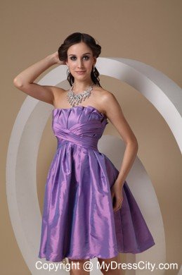 Ruched Lavender Strapless Short Cheap Prom Dresses for Dama