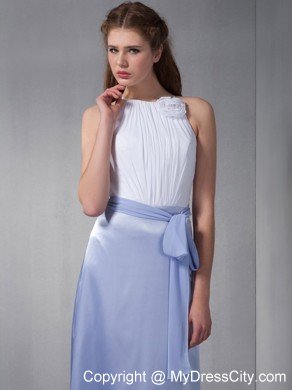 Ruched Chiffon Sash White and Lilac Damas Dresses with Cool Neckline