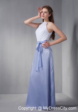 Ruched Chiffon Sash White and Lilac Damas Dresses with Cool Neckline