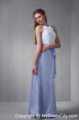 Ruched Chiffon Sash White and Lilac Damas Dresses with Cool Neckline