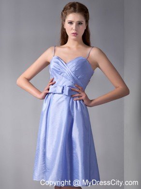 Lilac Spaghetti Straps Knee-length Taffeta Bridesmaid Dama Dresses