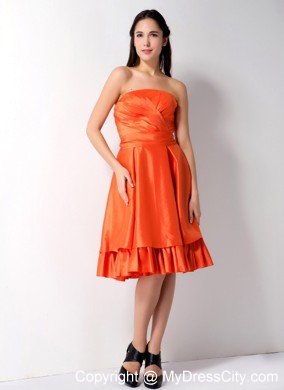 Knee-length Ruched Bowknot Back Orange Red Quince Dama Dresses