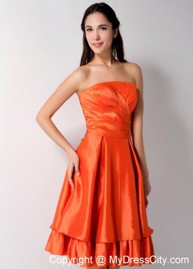 Knee-length Ruched Bowknot Back Orange Red Quince Dama Dresses