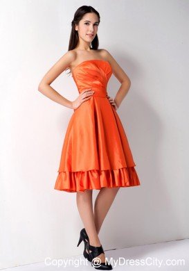 Knee-length Ruched Bowknot Back Orange Red Quince Dama Dresses