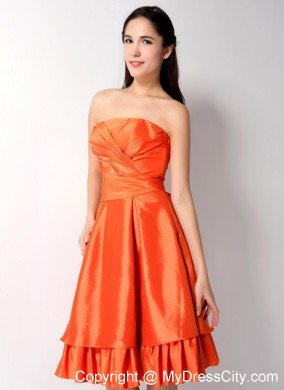 Knee-length Ruched Bowknot Back Orange Red Quince Dama Dresses