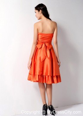 Knee-length Ruched Bowknot Back Orange Red Quince Dama Dresses