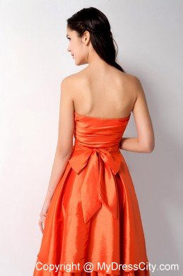 Knee-length Ruched Bowknot Back Orange Red Quince Dama Dresses