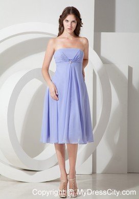 Lilac Chiffon Empire Tea-length Strapless Bridesmaid Dama Dresses