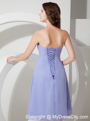 Lilac Chiffon Empire Tea-length Strapless Bridesmaid Dama Dresses