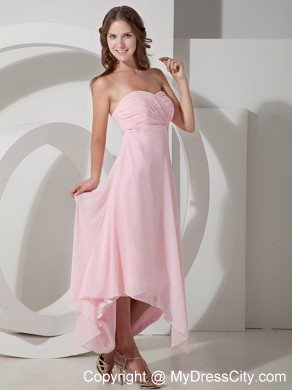 Baby Pink Strapless Chiffon Front Short Back Long Dama Dresses