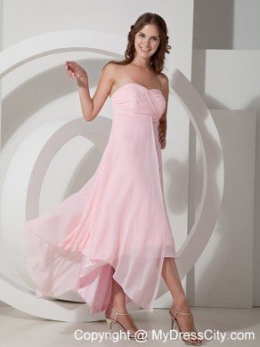 Baby Pink Strapless Chiffon Front Short Back Long Dama Dresses