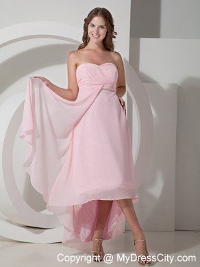 Baby Pink Strapless Chiffon Front Short Back Long Dama Dresses